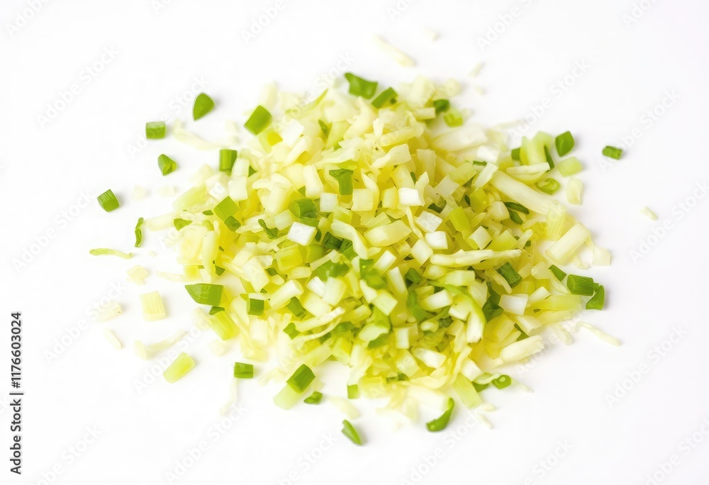 Chopped dried green onion flakes on a white background Chopped dried green onion flakes on a white background