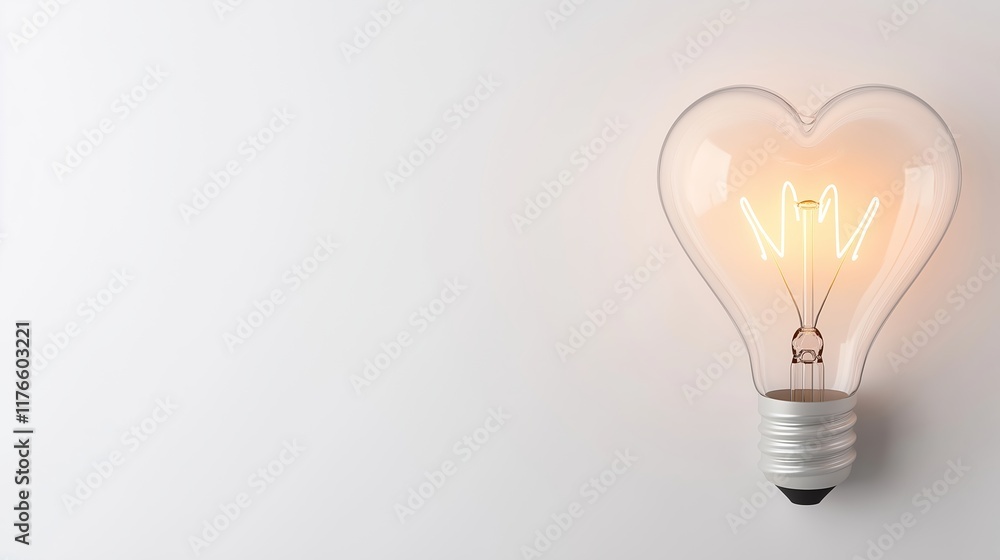 Light bulb with a heart shape glowing filament on a white background. Light bulb with a heart shape glowing filament on a white background.