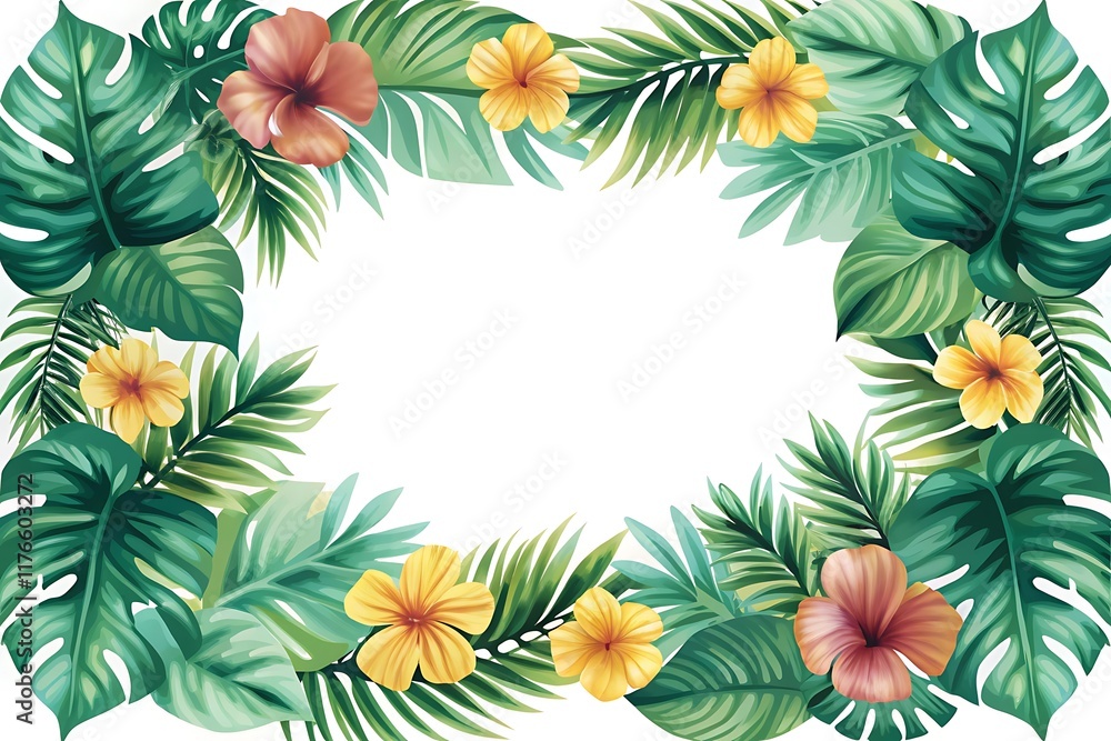 Tropical Floral Frame With Green Leaves Tropical Floral Frame With Green Leaves