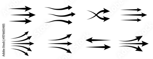 Arrows showing air flow. Air flow vector. Wind flow arrow direction collection vector. Air conditioner air flow direction set.