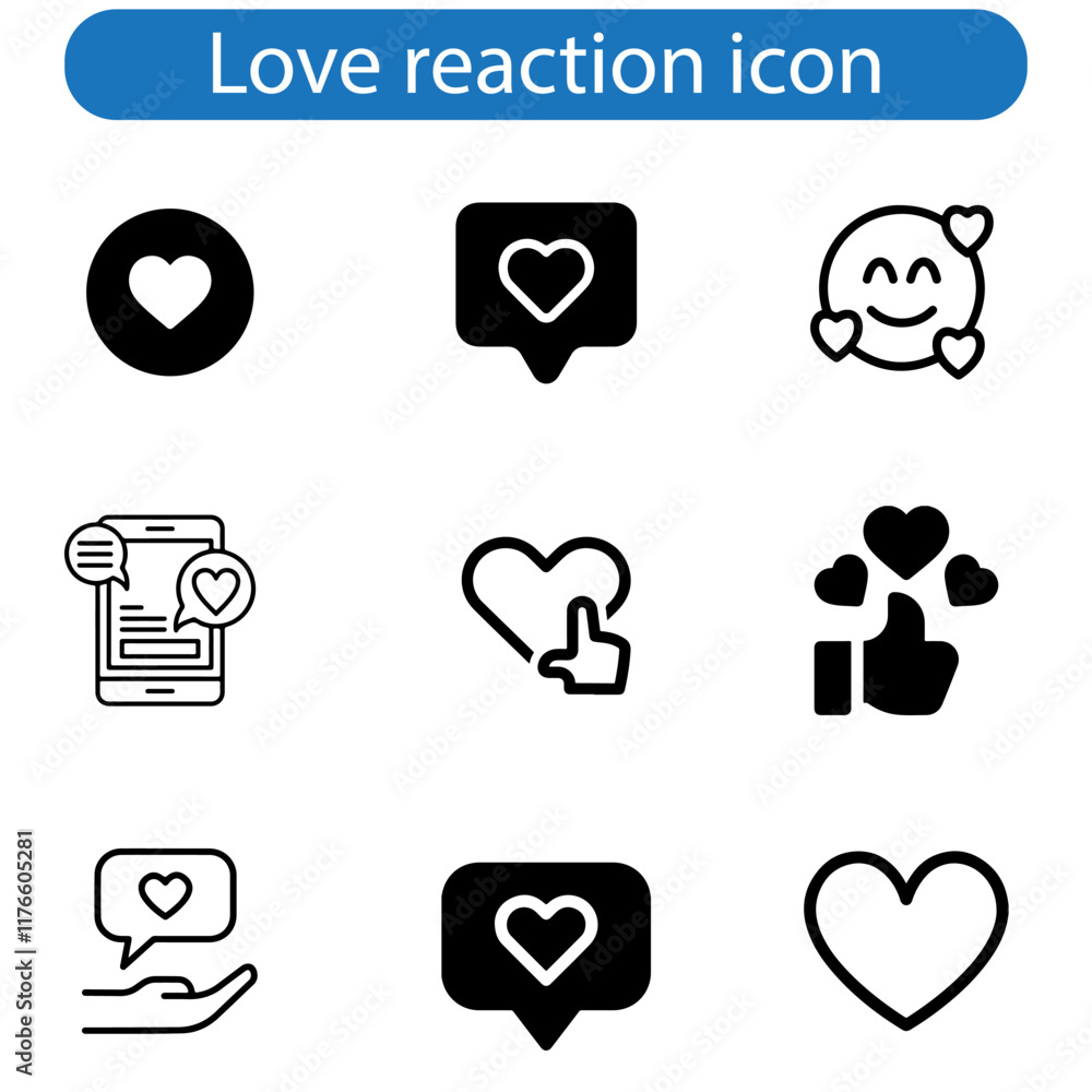 Set of love reaction vector art icons. Such as Love, Hearts, Dating app, Kiss , lover icons.
Set of love reaction vector art icons. Such as Love, Hearts, Dating app, Kiss , lover icons.