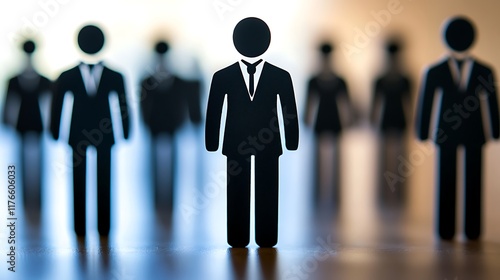 Silhouette of a Businessman Standing Out From the Crowd Leadership, Teamwork, and Corporate Success Concept