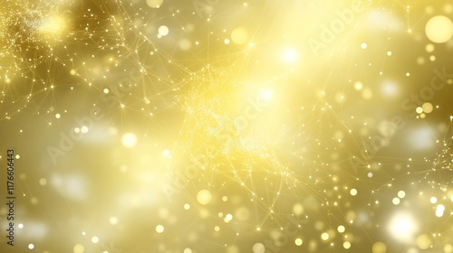 Luminous golden network connection with sparkling dots background. Based on Generative AI photo