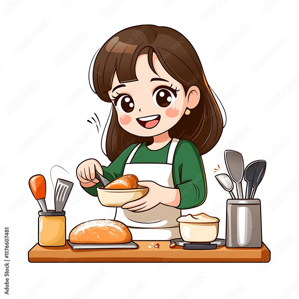 Cozy Cartoon Girl Enjoying Baking at Home Cozy Cartoon Girl Enjoying Baking at Home