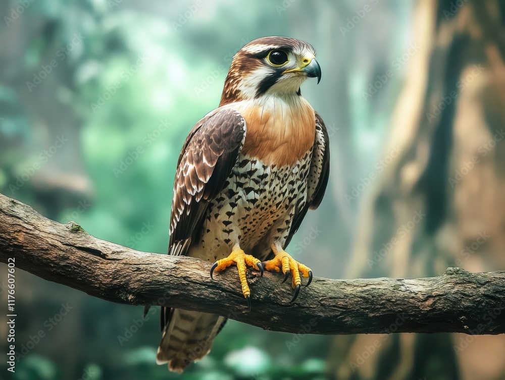 Falcon bird on tree branch. Falcon bird on tree branch.