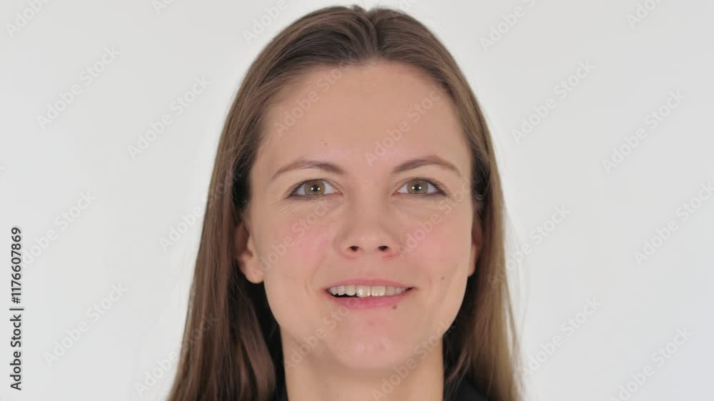 Face Close up of Woman Wondering on White Background Face Close up of Woman Wondering on White Background