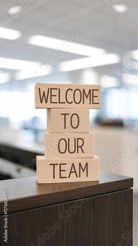 Wooden blocks with words 'Welcome to our team'. Business concept
