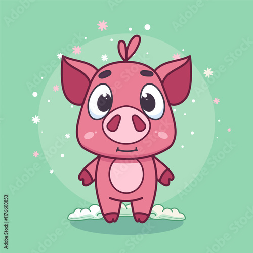 Flat cartoon pig, farm logo design, cute cartoon pig