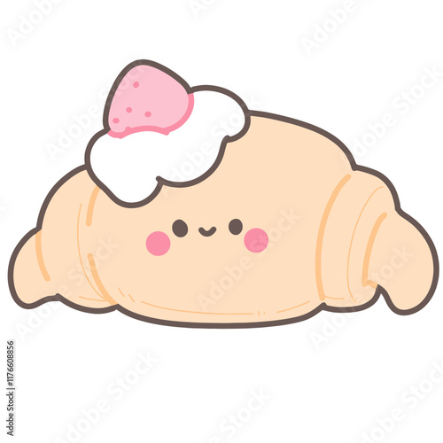 Cute Strawberry Croissant with Kawaii Face