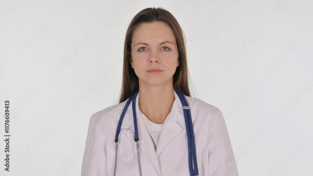 Portrait of Serious Female Doctor on White Background Portrait of Serious Female Doctor on White Background