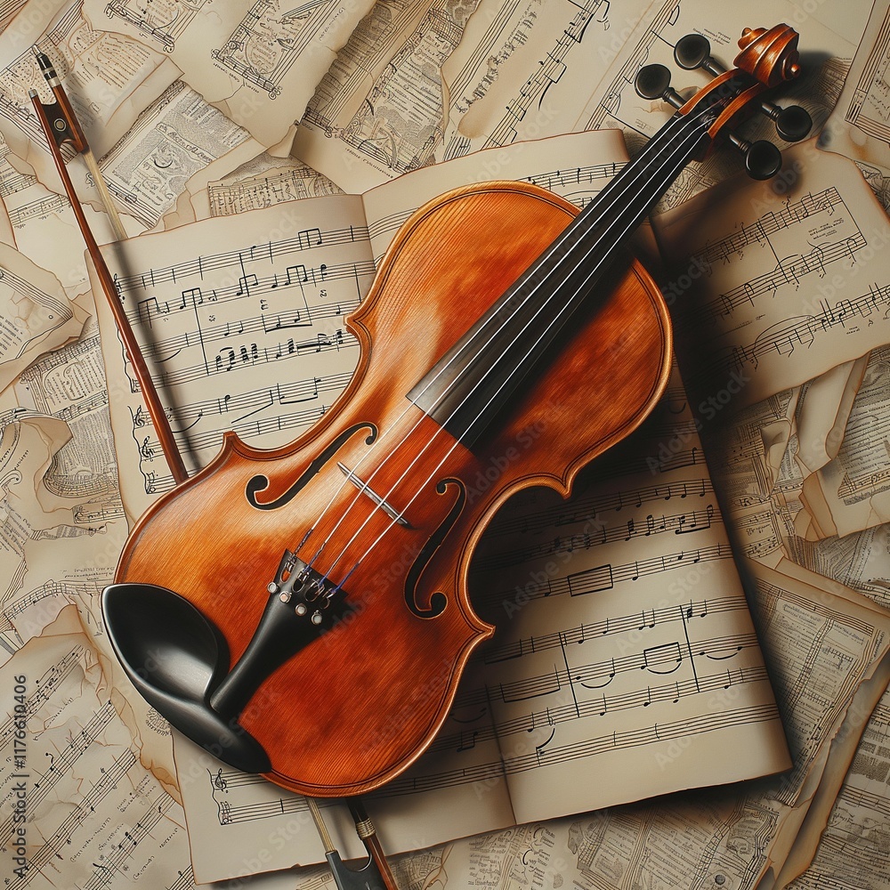 Fototapeta premium Elegant Violin and Bow