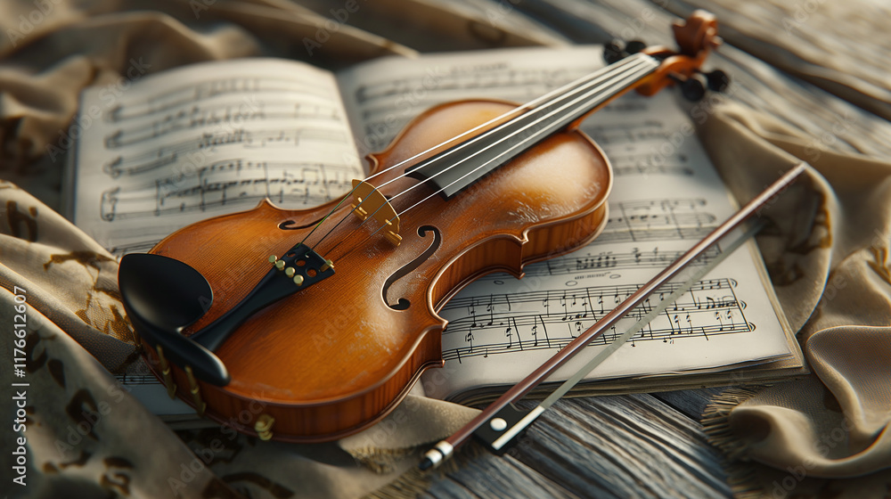 Fototapeta premium Elegant Violin and Bow