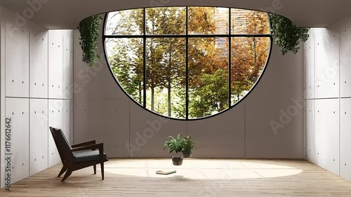 Modern Interior Design with Large Window and Greenery View