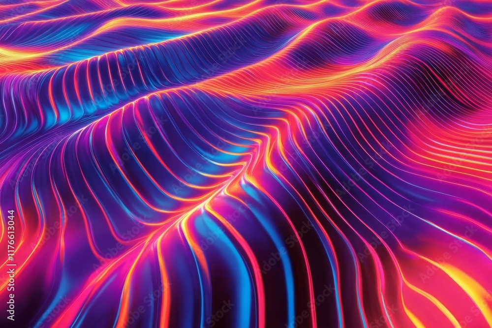 Obraz premium Neon Wave Pattern with Vibrant Light Trails on a Dark Background
