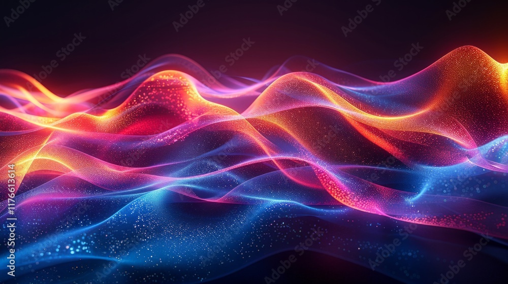 Abstract blue and orange glowing waves with sparkling particles. AI generative. . Abstract blue and orange glowing waves with sparkling particles. AI generative. .