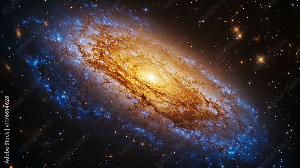 Fototapeta premium Spiral galaxy, cosmic dust, space, stars, background, science, astronomy, educational use