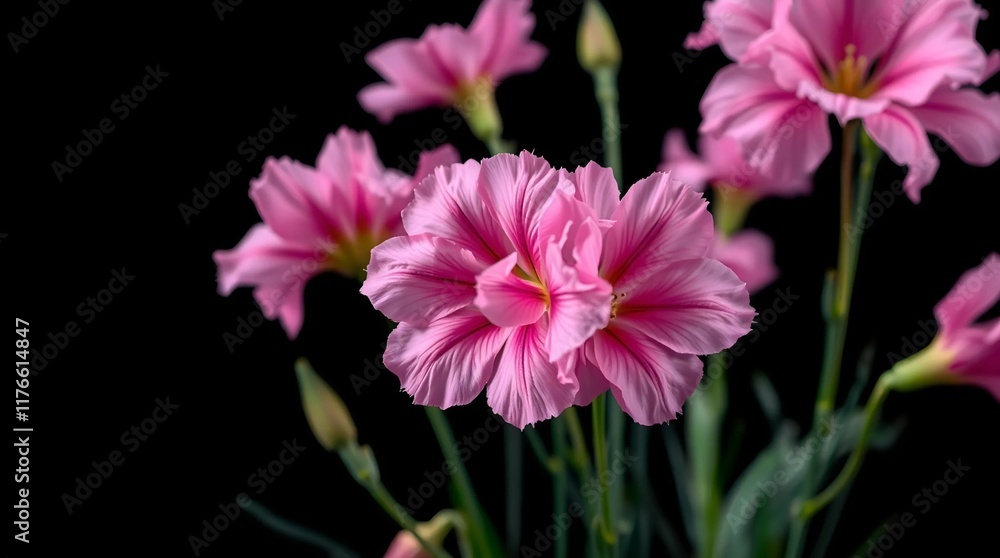 A lush group of vibrant pink Lisianthus flowers showcasing intricate details of the delicate petals and soft, feathery texture A lush group of vibrant pink Lisianthus flowers showcasing intricate details of the delicate petals and soft, feathery texture