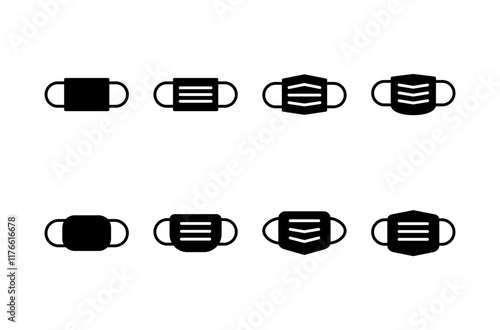 Mask icon vector isolated on white background. Man face with mask icon. Safety breathing masks. Industrial safety N95 mask. Medical mask vector icon.