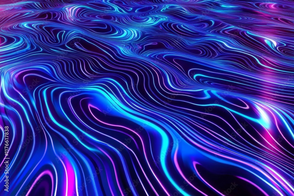 Fototapeta premium Neon Wave Pattern with Vibrant Light Trails on a Dark Background
