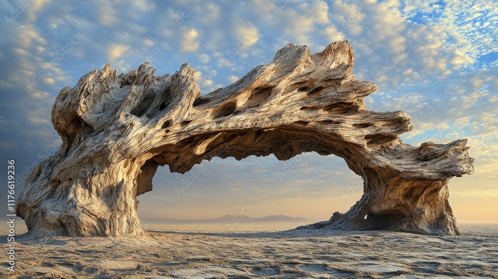 Ancient wood arch, desert landscape, cloudy sky. Ancient wood arch, desert landscape, cloudy sky.
