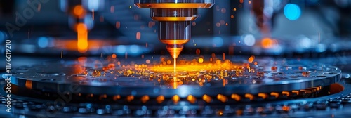 Close-up of a machine tool with sparks flying. AI generative. .