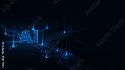 Artificial intelligence concepts on cloud network. Digital perspective circuit technology adstract blue light background.