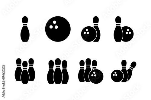 Bowling game Pin Icon vector isolated on white background. Bowling icon, ball and pin