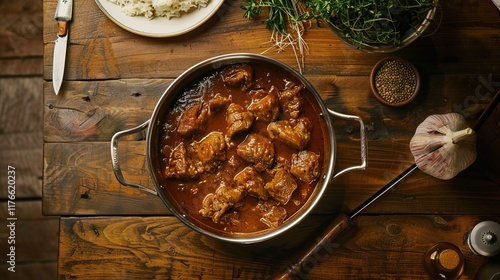 Tasty braised pork in brown sauce, with chunks of tender, succulent pork, a rich and savory sauce, and a touch of aroma. A classic and beloved dish. photo