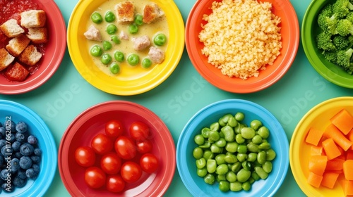 Wallpaper Mural Balanced meals displayed on colorful plates emphasizing portion control and nutritional variety in a modern kitchen setting Torontodigital.ca