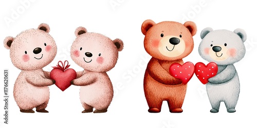 Wallpaper Mural Two cute bears holding hearts, symbolizing love and friendship. Torontodigital.ca