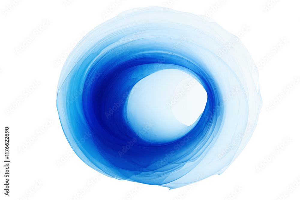 Circular blue brush stroke isolated on transparent background. Generative ai