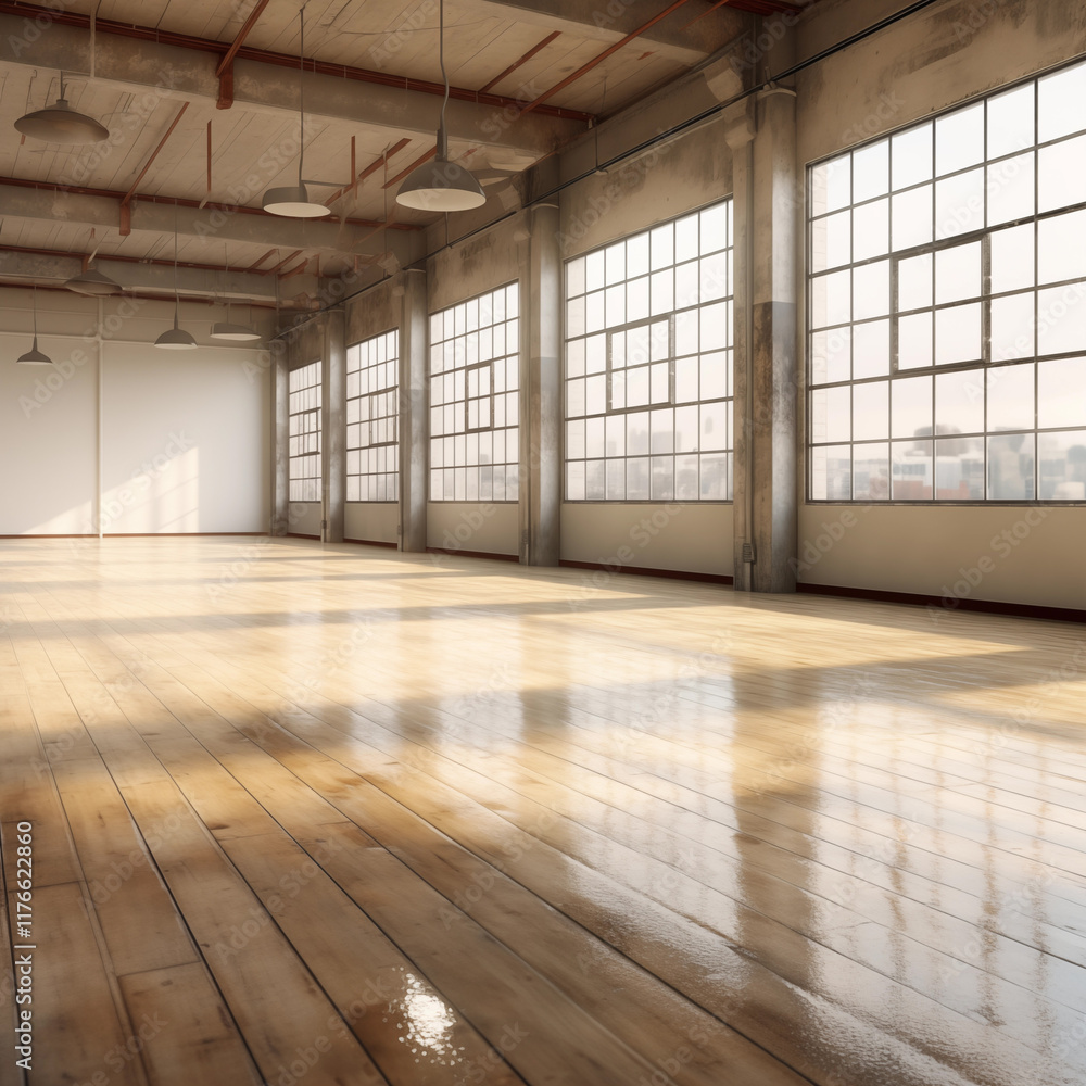 Fototapeta premium Large wooden hall, minimalist style