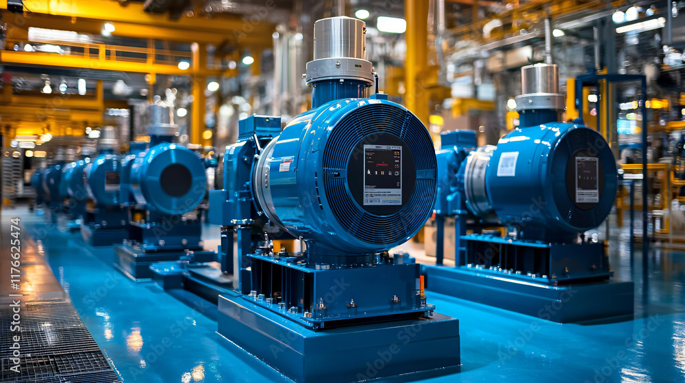 Industrial Facility Blue Pumps Machinery Production Line