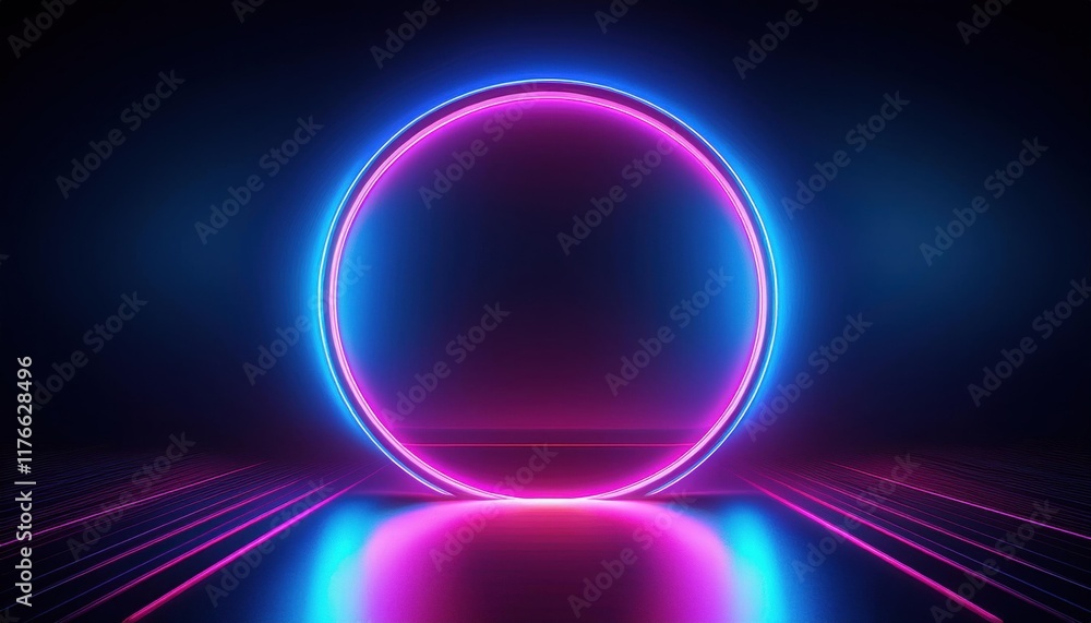 Neon Oval Light Frame, Abstract Background - Cyberpunk