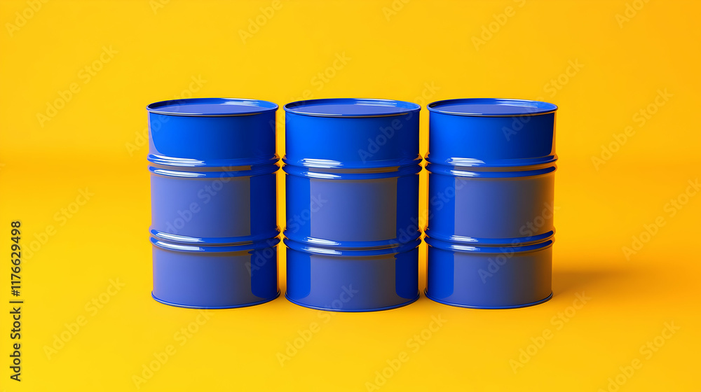 Three Blue Barrels 3D Render Illustration Three Blue Barrels 3D Render Illustration