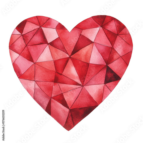 Wallpaper Mural Geometric red heart designed with intricate watercolor patterns featuring vibrant mix of shades and angular details, perfect for artistic and romantic themes. Isolated on transparent background, png. Torontodigital.ca