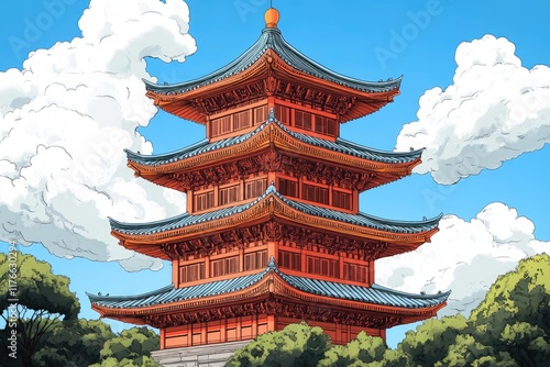 Wallpaper Mural Traditional korean pagoda standing tall against white background Torontodigital.ca