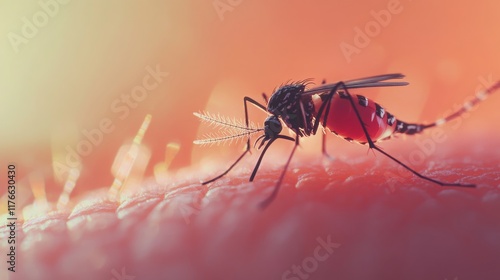 Wallpaper Mural A close-up of a mosquito feeding on skin, showcasing its intricate details and the soft texture of the surface. Torontodigital.ca