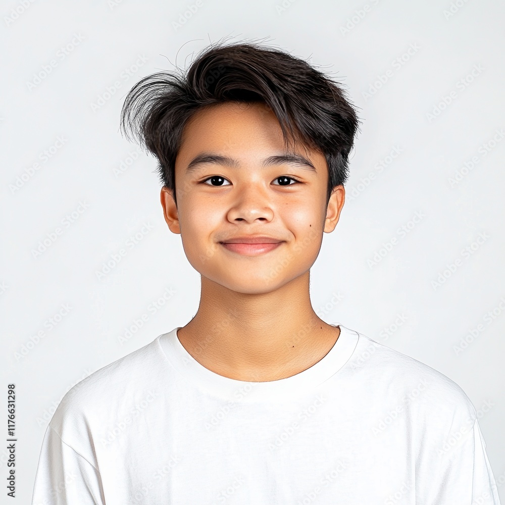 Bright photo of young vlogger smiling Bright photo of young vlogger smiling