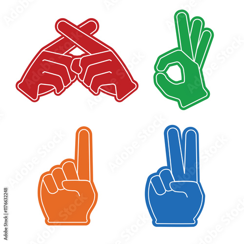 Hand icon set. hands gestures, hand emoticons, wrong, okey, one, two. Vector Illustration. 