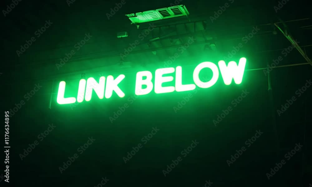 Flashing LINK BELOW Green Neon Sign, Animation Video. generative ai Flashing LINK BELOW Green Neon Sign, Animation Video. generative ai