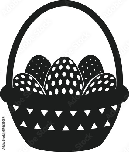 Easter Basket with Polka Dot Eggs Silhouette Vector Illustration