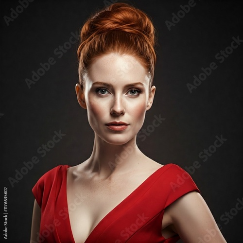Woman in a red dress looking at the camera