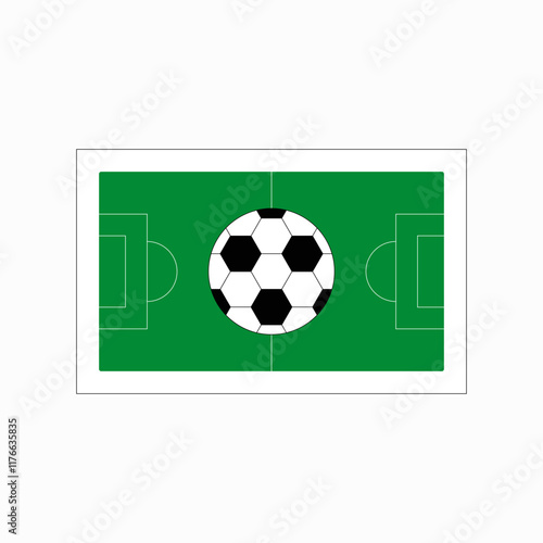 Football field with soccer ball in flat vector illustration symbolizing sports, game strategy, and competition, isolated on white background.