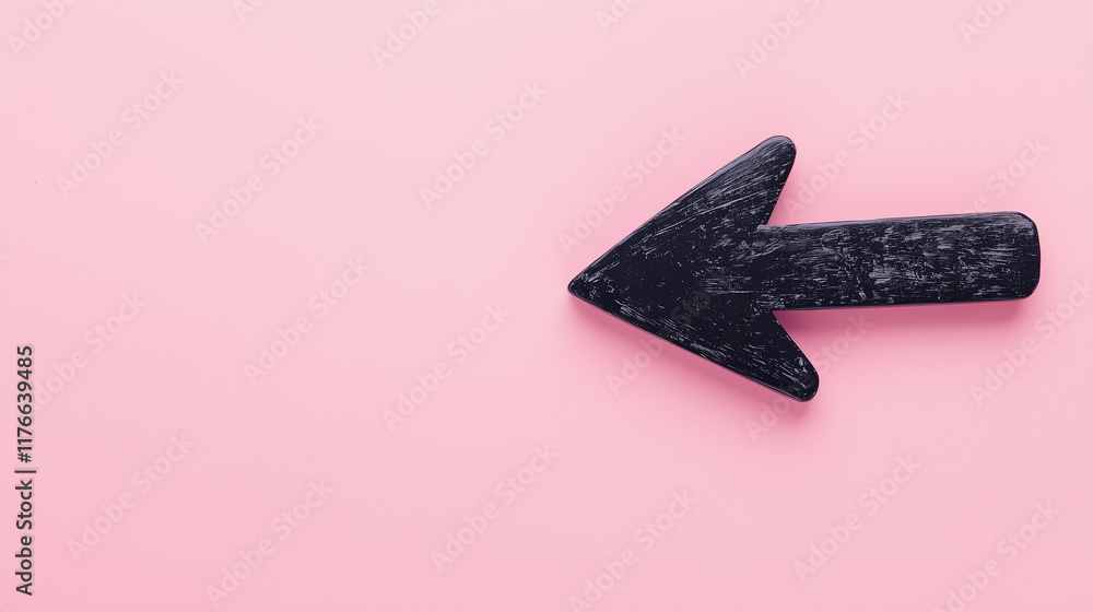 Fototapeta premium Black directional arrow isolated on pink