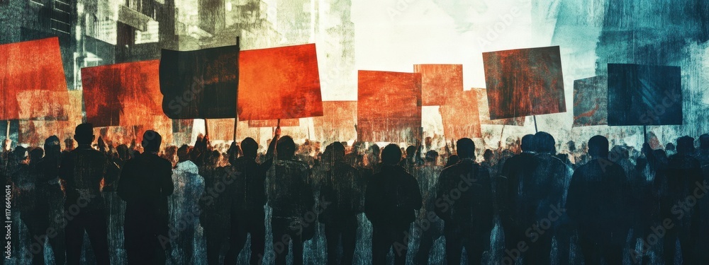 Crowds gather to protest against political corruption and demand justice for social reform in a bustling urban setting Crowds gather to protest against political corruption and demand justice for social reform in a bustling urban setting