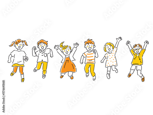 笑顔でこちらに向かって走ってくる子どもたちのセット