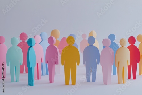 Wallpaper Mural A group of colored paper figures of people, on a light background, minimalistic style Torontodigital.ca
