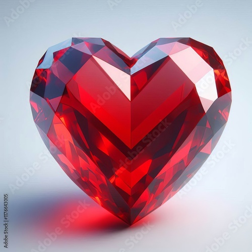 A red heart-shaped gems on white background with a shiny and romantic design for a valentine day, symbolizing love, passion, and joy photo