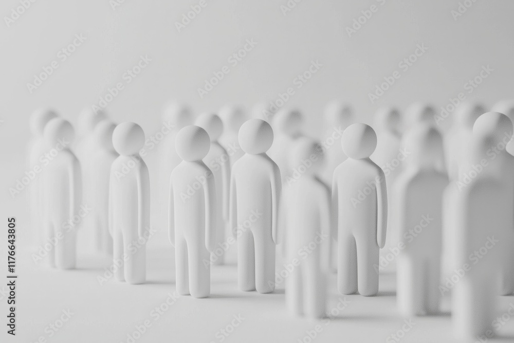 A group of white paper figures of people, on a light background, minimalistic style A group of white paper figures of people, on a light background, minimalistic style